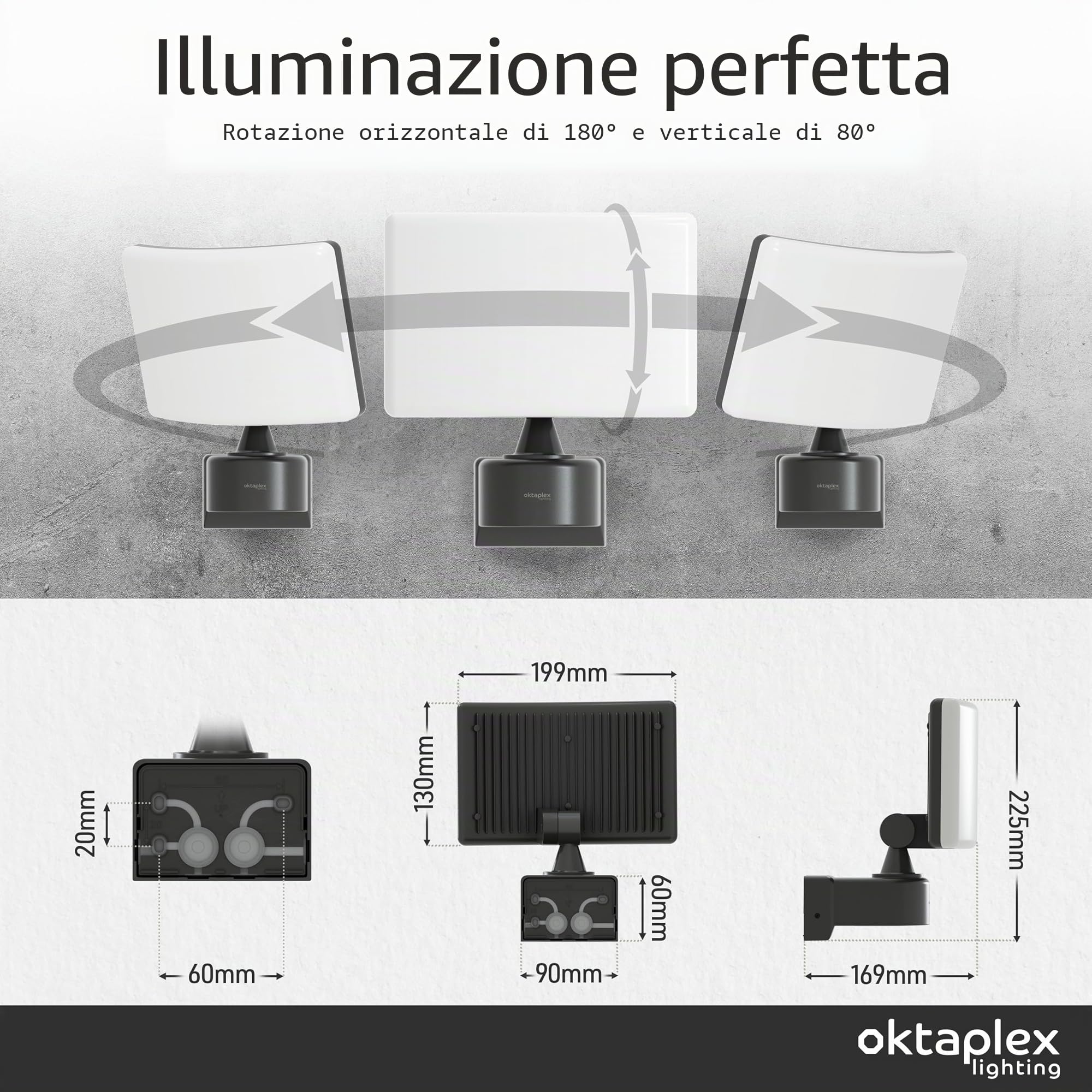 Oktaplex Lighting Cali - Faretto LED per esterni, 30 W, IP65, 3000 K, proiettore da parete, luce bianca calda, colore antracite