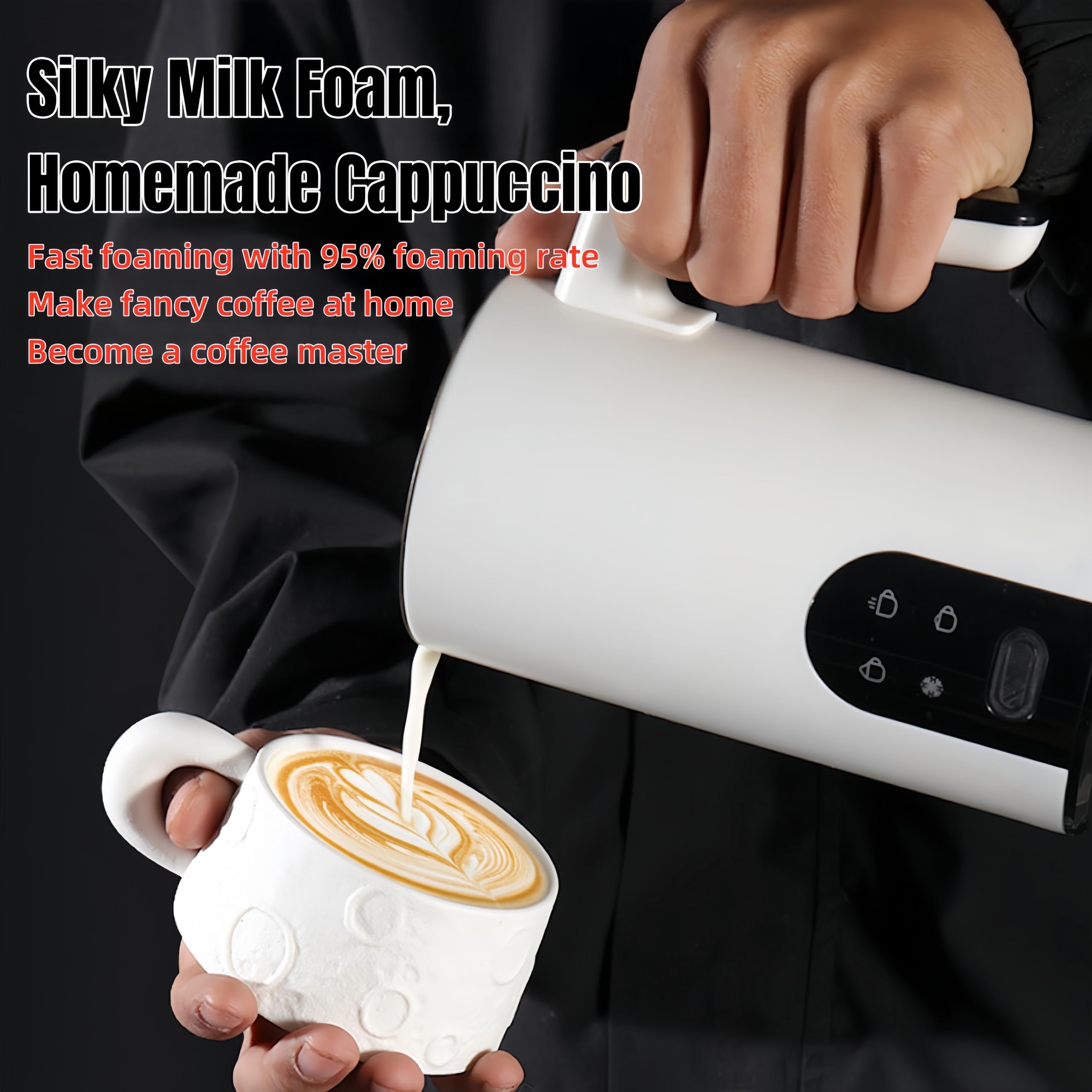 Montalatte elettrico e vaporizzatore, 350 ml, montalatte automatico caldo e freddo, con 4 modalità, per caffè, latte, cappuccino (nero)