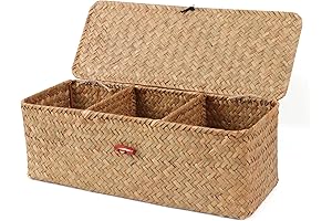 Rectangular Wicker Basket Organizer with Lid