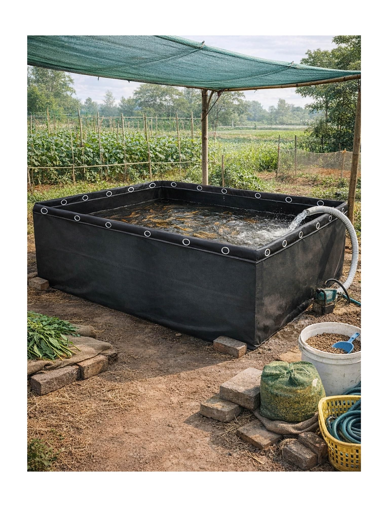 Bassin à Poissons Pliable en PVC étanche, 200x200x110 cm - Convient à l'élevage de carpes koï et de crevettes, idéal pour l'hydroponie et Les Jeux d'eau de Jardin, Facile à Installer et Port