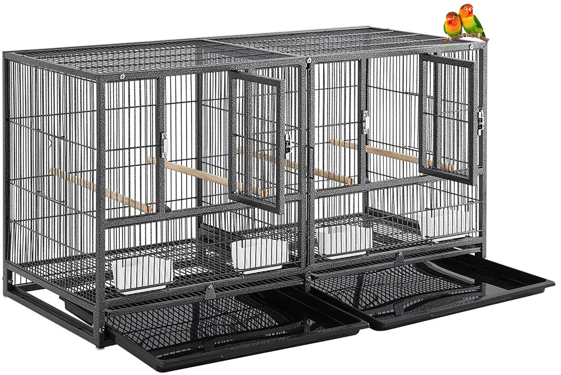 Combo Stacker Center Divided Breeder Breeding Bird Flight Double Rolling Cage for Aviaries Canaries Cockatiels Lovebirds Finches Budgies Small Parrots
