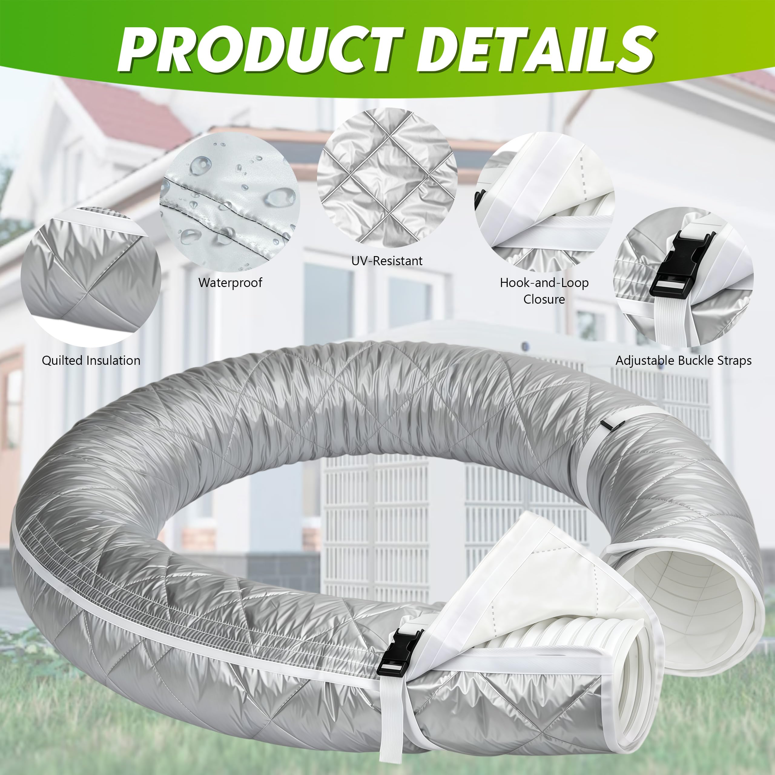Housse de tuyau de climatisation - 58 x 147 cm - Réutilisable - Étanche - Isolation du tuyau de climatisation - Portable - Avec sangle