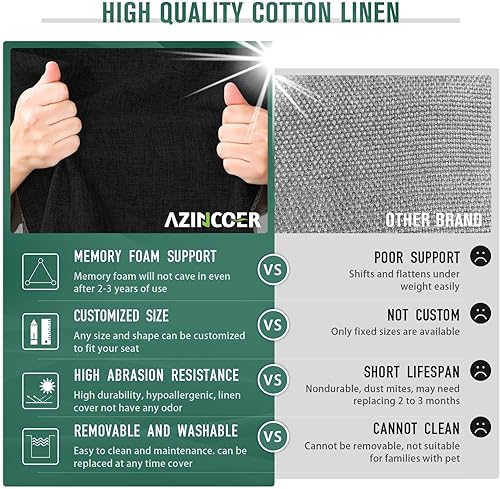 Miniatura 9 de Azincoer Cojín de banco de tamaño personalizado, cojín de asiento de ventana de bahía, cojín largo de espuma gruesa para tapicería, cojines para