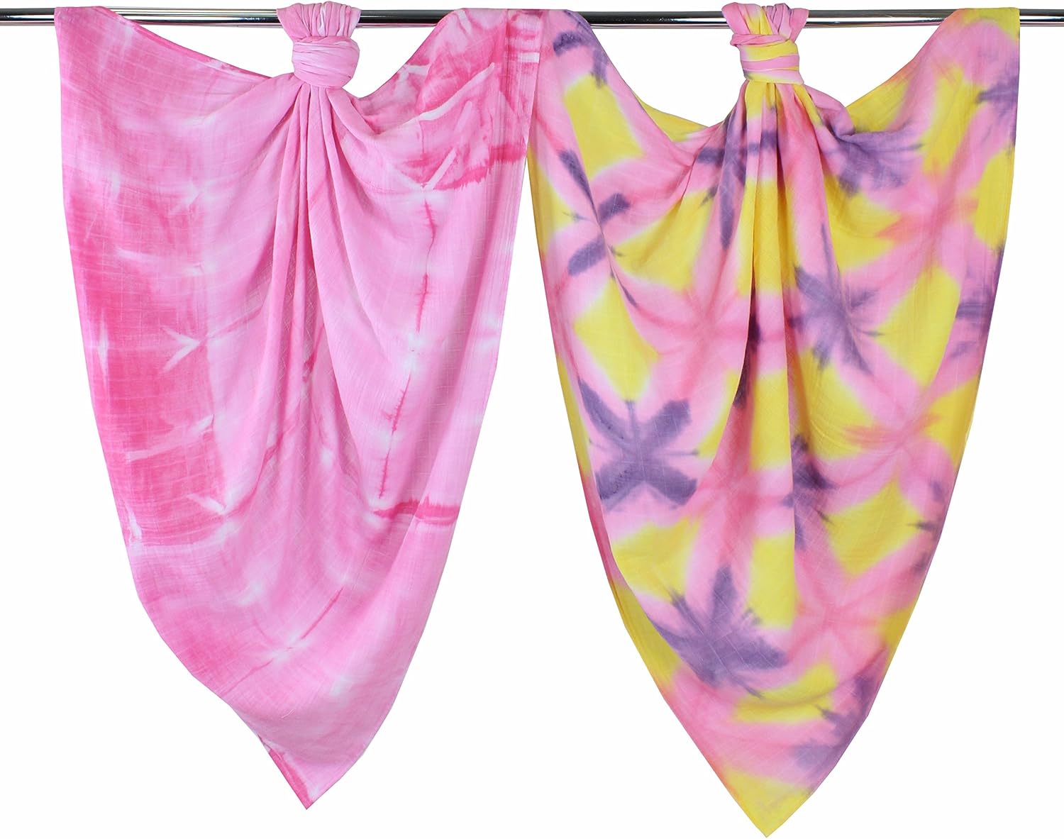 j & alex Tie-Dye 100% Cotton Muslin Swaddle Blankets Pink 2 Count - Hand-Dyed Baby Swaddles, Receiving Blankets for Newborn Girls, Boys - Pink Floral Fields,
