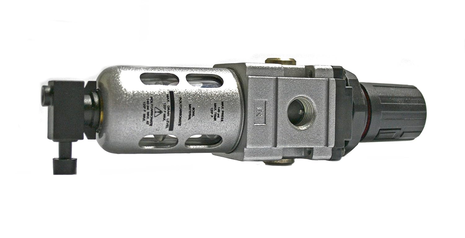 Groz 60351 Filter -Regulator combinationwith Polycarbonate Bowl, Semi Automatic Drain, Miniature 1/4" NPT