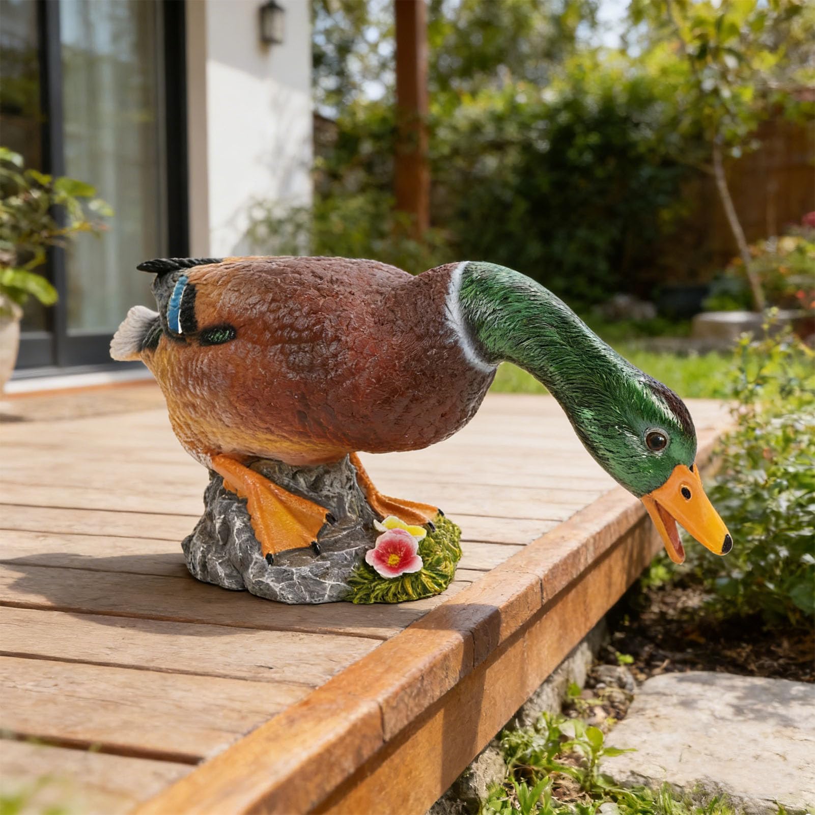 Haofy Statua di Anatra Germano Reale Dipinta a Mano in Resina, Anatra a Testa in giù, Statuina in Cerca di Cibo, Scultura Animale per Giardino, Patio Esterno, Decorazione per Prat