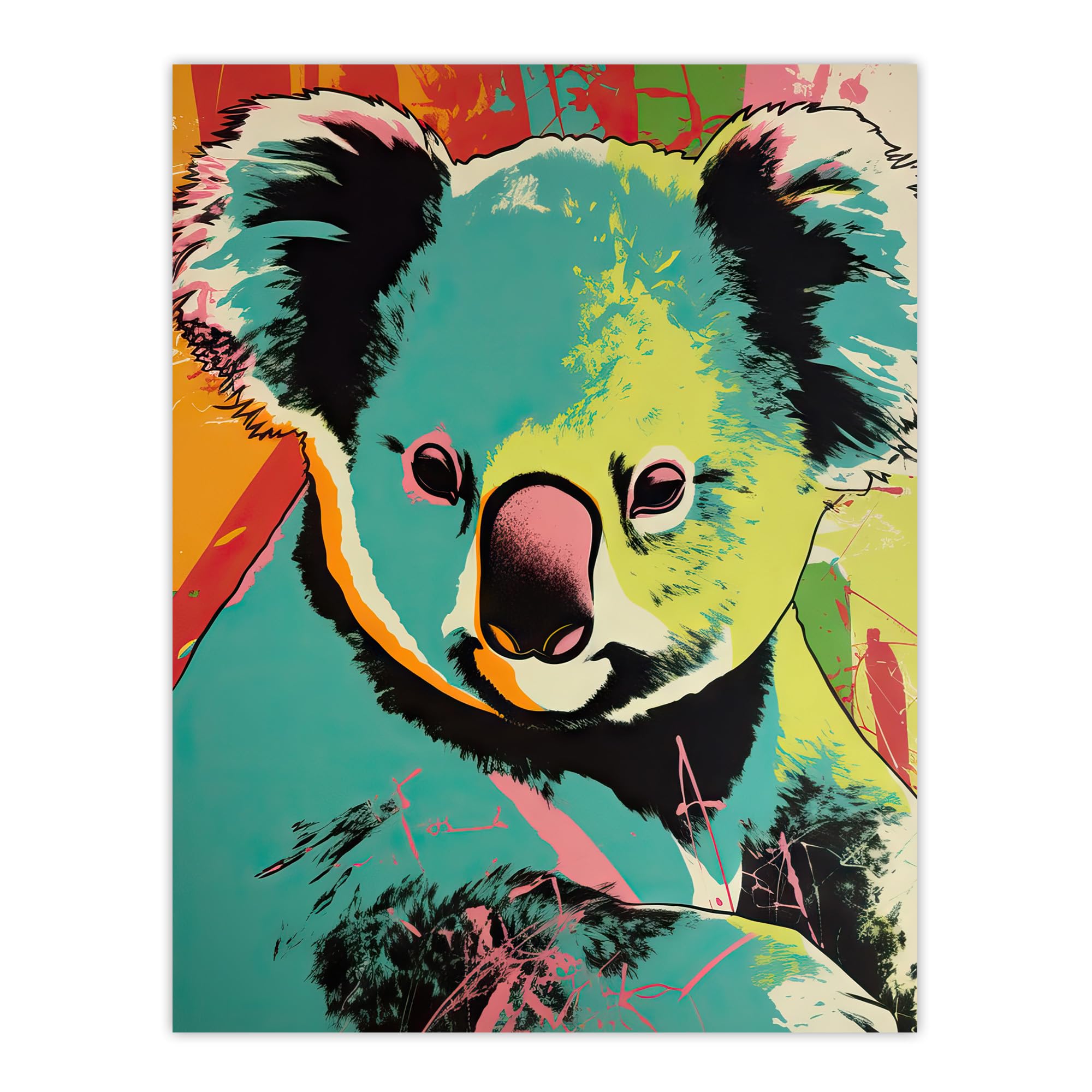Artery8 Koala Bear Abstract Teal And Orange Artwork Animal Portrait Vibrant Bold Bright Colourful Painting Extra Large XL Wall Art Poster Print