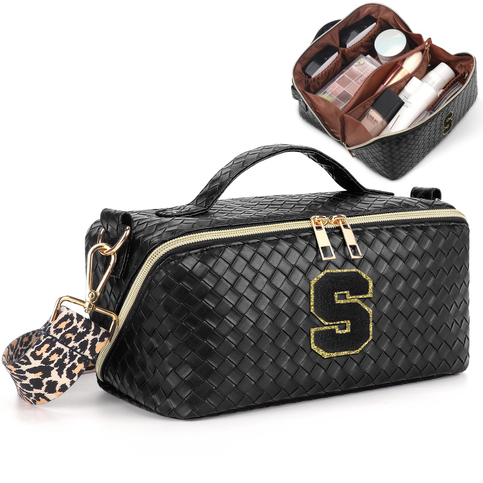 Deciniee Borsa Cosmetica da Viaggio: Beauty Case da Viaggio Donna Lettera Personalizzata - Portatile Beauty Case Donna per Le Donne Ragazze - Nero S