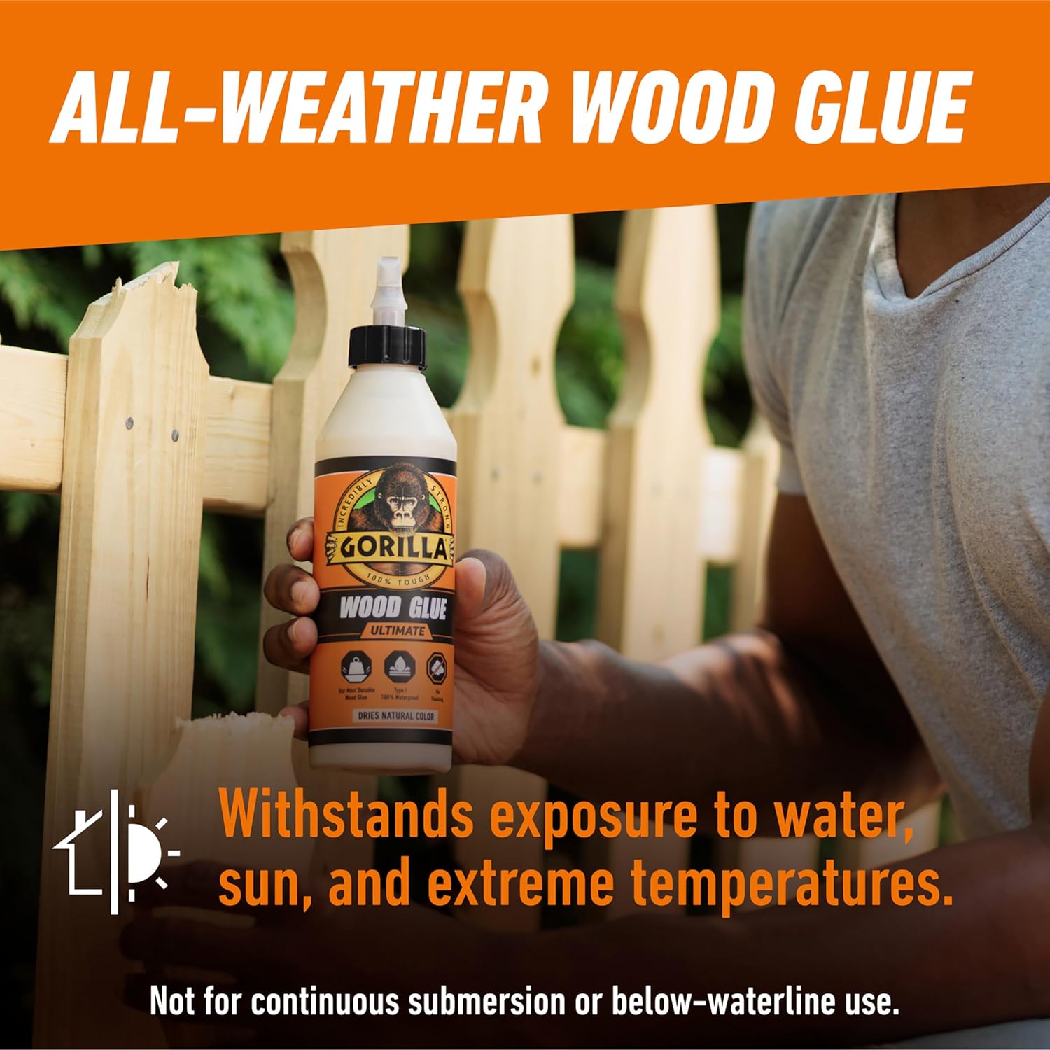 Gorilla Ultimate Waterproof Wood Glue, Natural Wood Color, 18 Ounce (Pack of 4) - Waterproof for Indoor or Outdoor Projects and Repairs