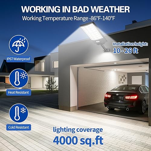 Miniatura 2 de Luz solar de calle de 9800 W, farolas solares para exteriores, impermeables, IP67, lámpara solar para exteriores con sensor de movimiento y del