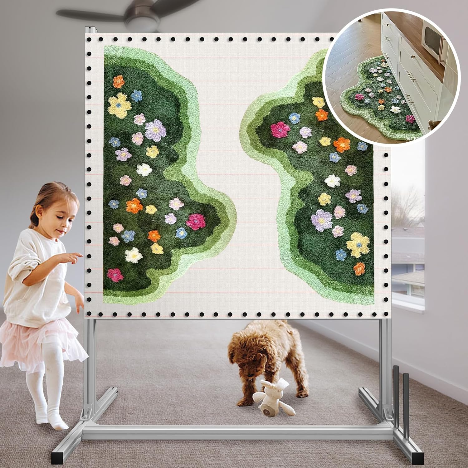 Kerty 55 Inches Rug Tufting Frame, Aluminum Metal Tufting Frame Kit for Rug Making, A Safer Tufting Cloth Stand for Tufting Beginners and Lovers