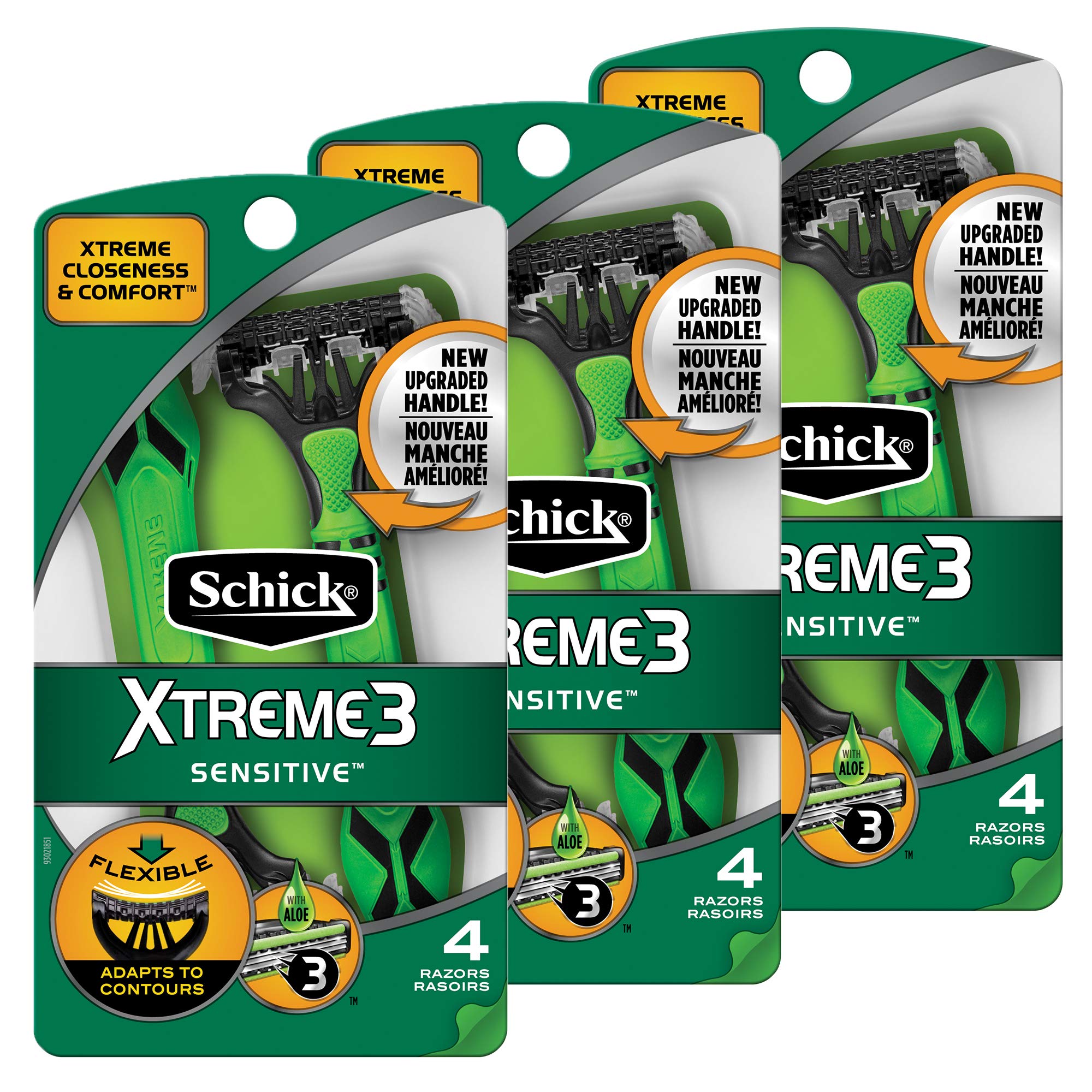 SchickXtreme 3 Senstive Skin Disposable Razors for Men With New Heavyweight Handle, 12 Count