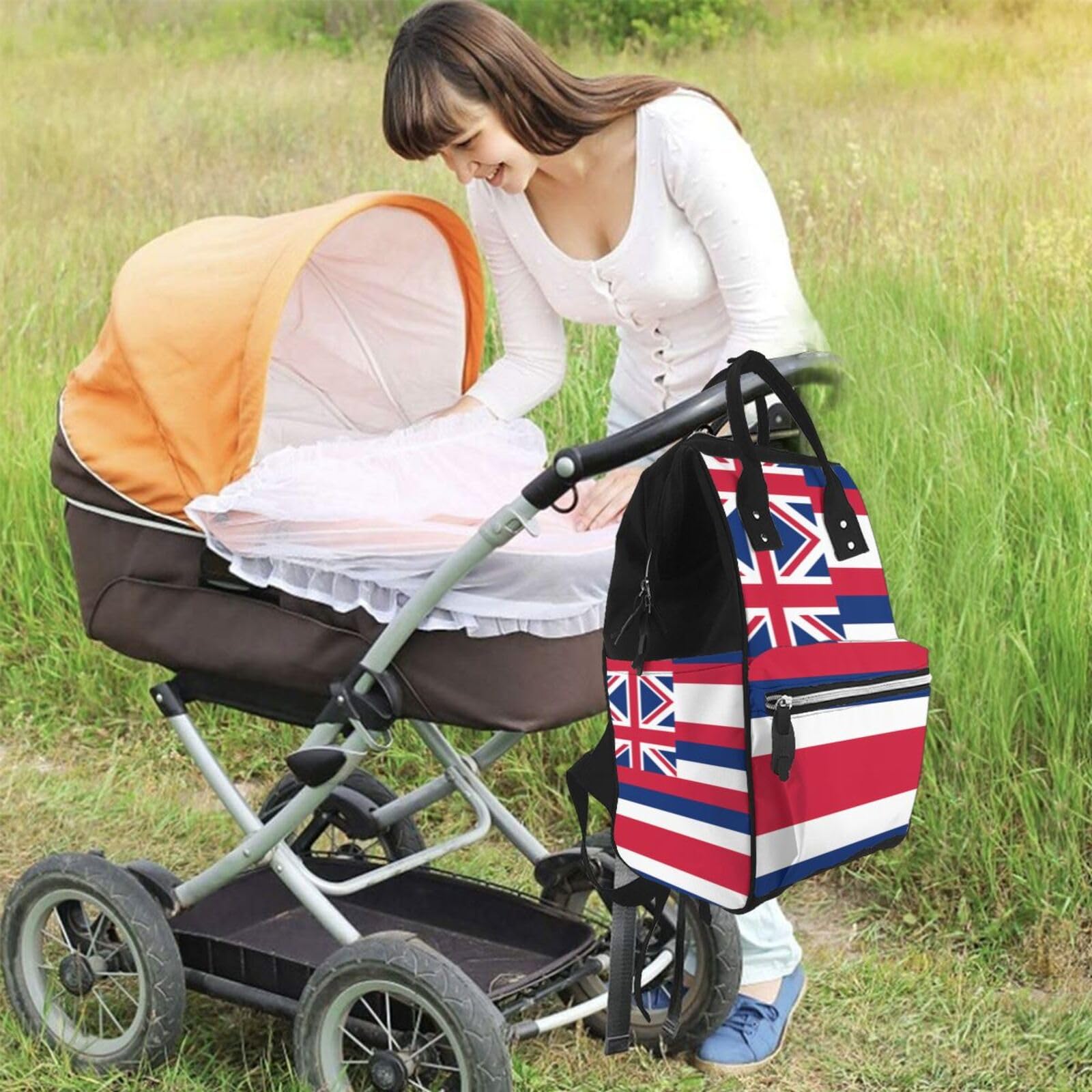 Zaino multifunzionale per pannolini con bandiera dell'Indiana, grande capacità, con mamma e papà, per viaggi e uso quotidiano