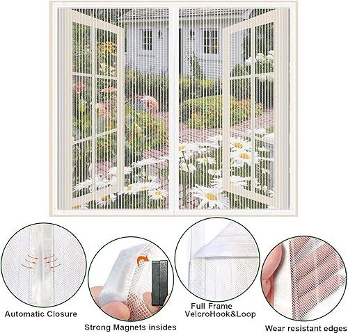 Miniatura 3 de Pantalla magnética para ventana de 28 x 45 pulgadas, cortina magnética para ventana de puerta con imanes, mosquitera de ventana de malla fina para
