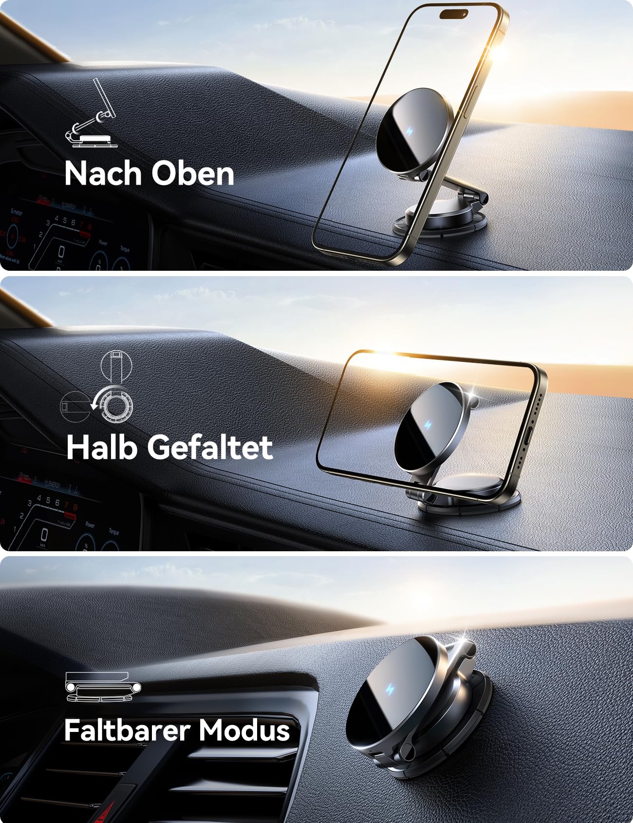 JOYROOM MagSafe Autohalterung mit Ladefunktion für Armaturenbrett [Vollmetall & Faltbar] 15W MagSafe Ladegerät Auto, Magnetische Wireless Charger Auto für iPhone 17 16 15 14 13 12 Pro Max Air Plus