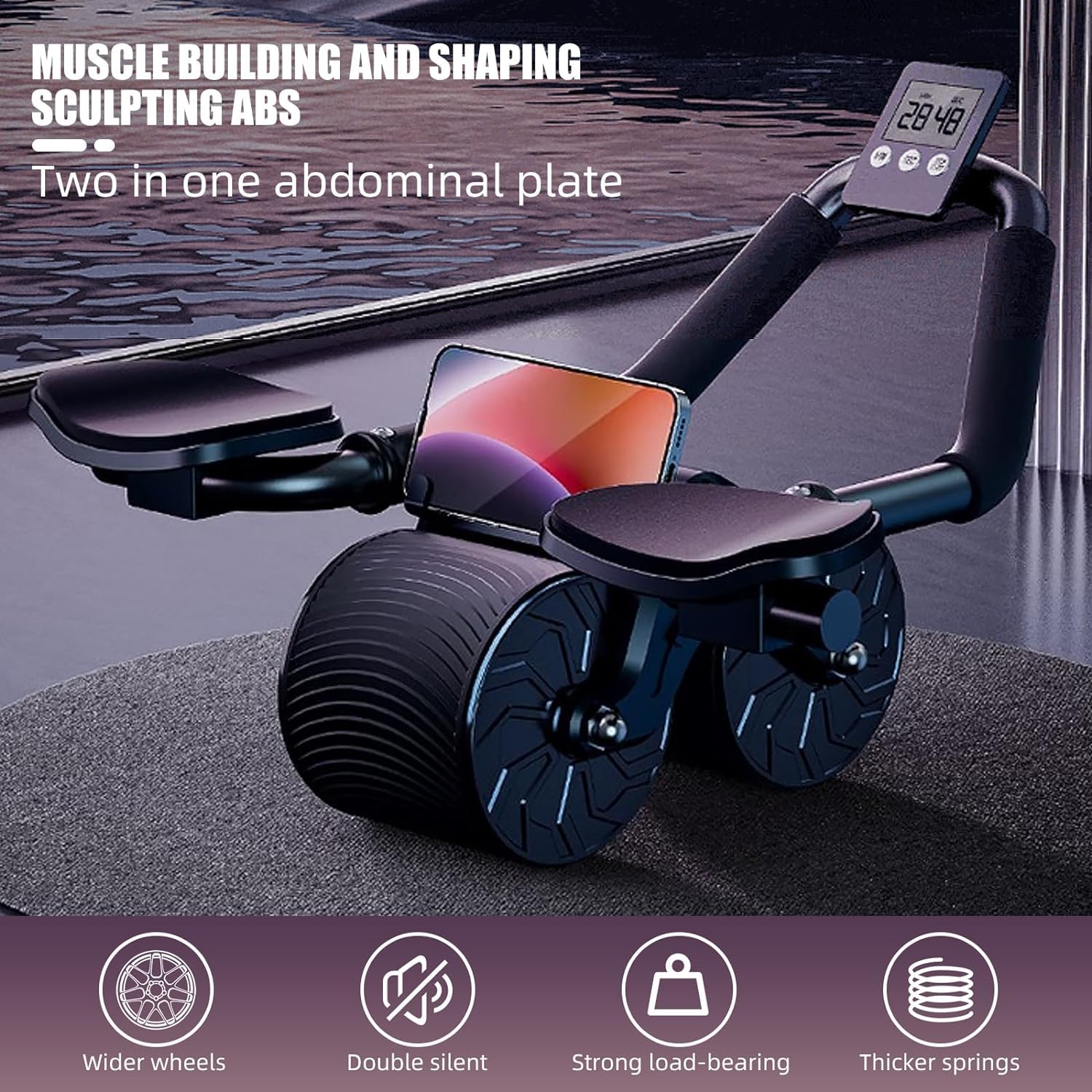 Ab Roller Wheel, Roulette Abdominaux, Rouleau Abdominal à Rebond Automatique, AB Roller pour Abdominaux, Roue D'Exercice Ab Roller avec Minuterie, Roue Abdominale avec Tapis d'entraînement