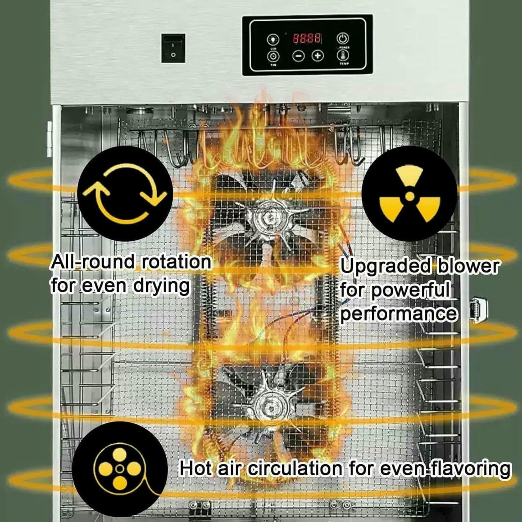 Deidratatore Alimentare in Acciaio Inossidabile, Decoratore di Carne Rotatoria con Termostato Regolabile da 30 A 90 C 24 Ore, Cena Alimentare