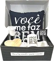 Super Kit Cesta Presente Dia Dos Namorados Almofada Caneca (Preto e branco)