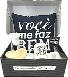 Super Kit Cesta Presente Dia Dos Namorados Almofada Caneca (Preto e branco)
