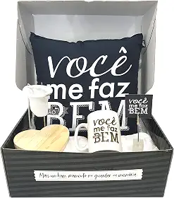 Super Kit Cesta Presente Dia Dos Namorados Almofada Caneca (Preto e branco)