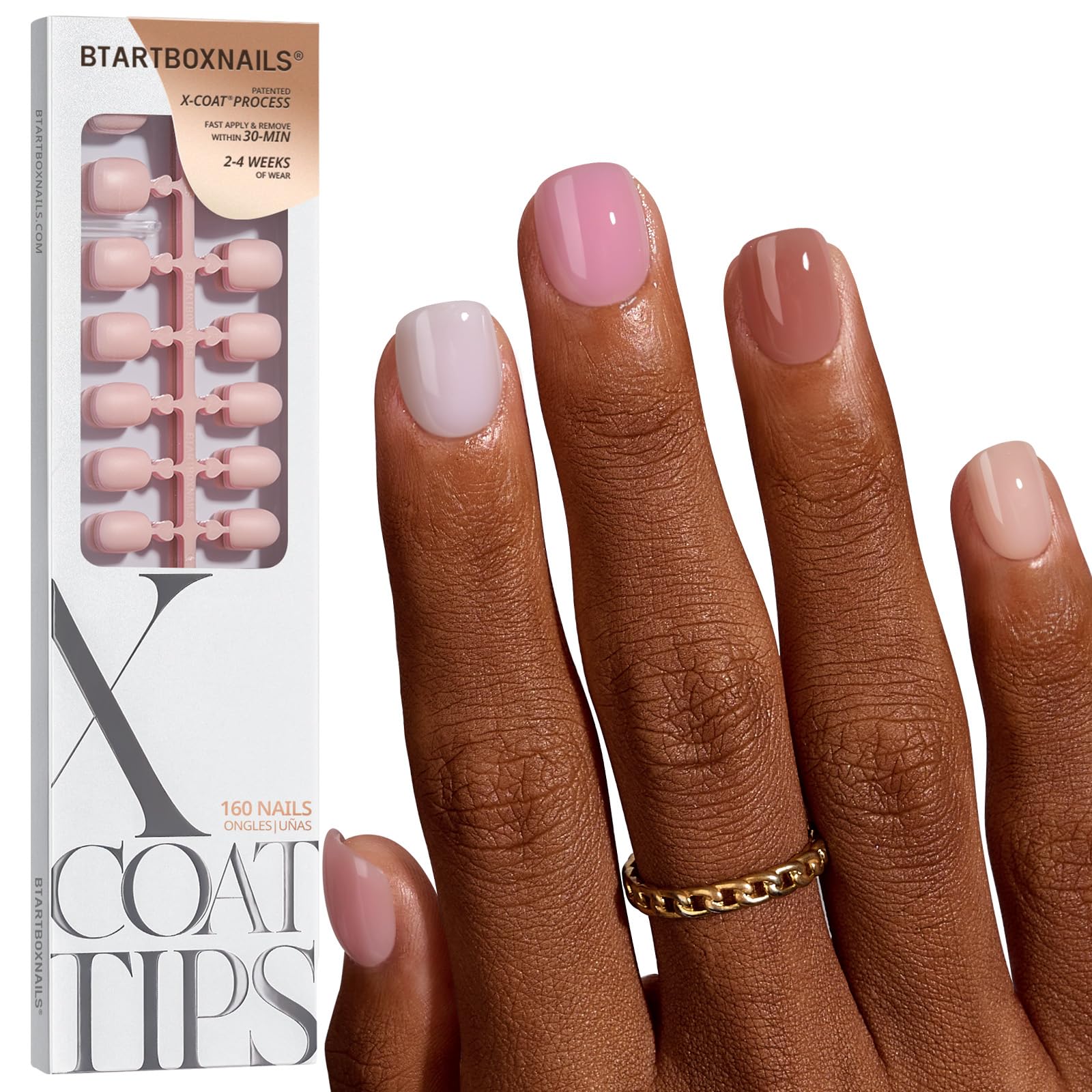 BTArtboxnails Press On Nails, Super Short Squoval Nude Fake Nails, 160Pcs