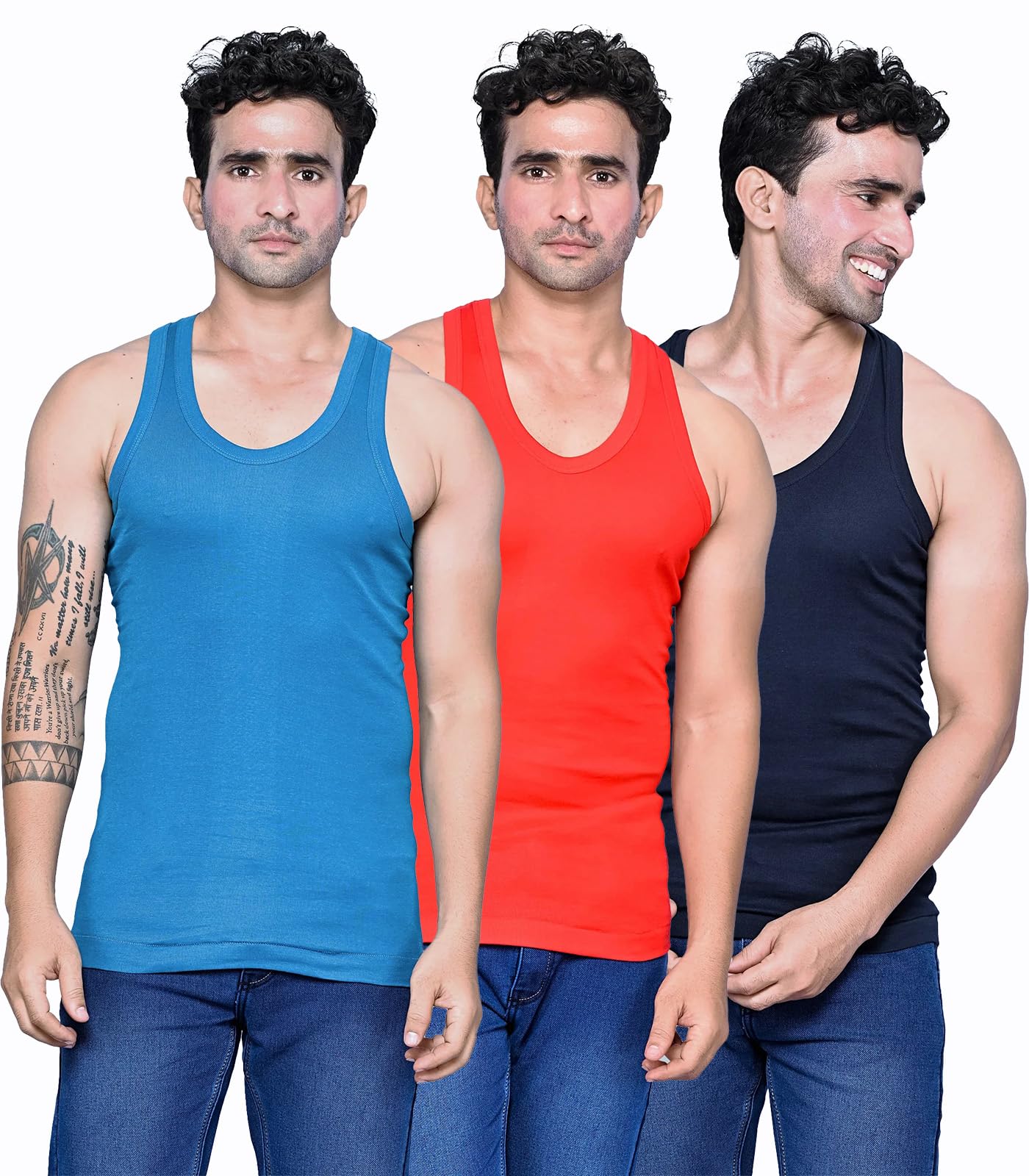 kothari Premium Men's Cotton White Plain/Solid Sleeveless Vest - Pack of 3 (#Freedom-Rib-103)-picture-56