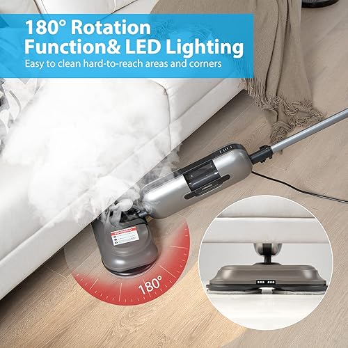 Miniatura 3 de COSTWAY Limpiador de vapor multiusos, trapeador de vapor de mano de doble rotación de 180° con vapor caliente de 230 °F, 3 niveles de vapor, tanque