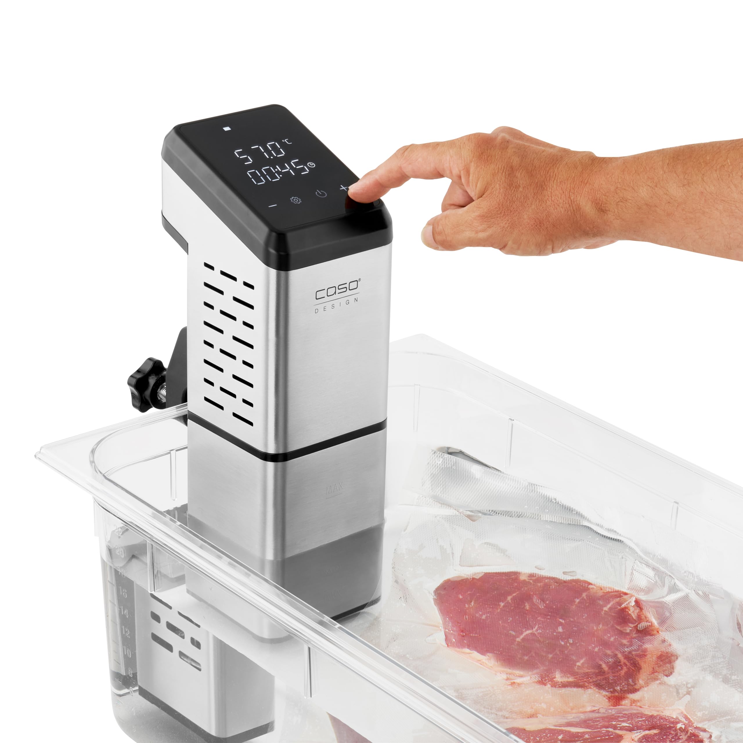 Caso SV 2000 Pro - Sous Vide Roner Cucina a Bassa Temperatura, Argento, Acciaio Inossidabile, 60 Litri, 2000W, 90°C, App Caso Control