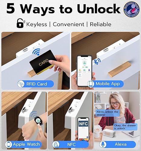 Miniatura 2 de eLinkSmart Cerradura inteligente para gabinete, oculta sin taladro, adhesivo magnético a prueba de bebés, cerraduras de cajón a prueba de niños,