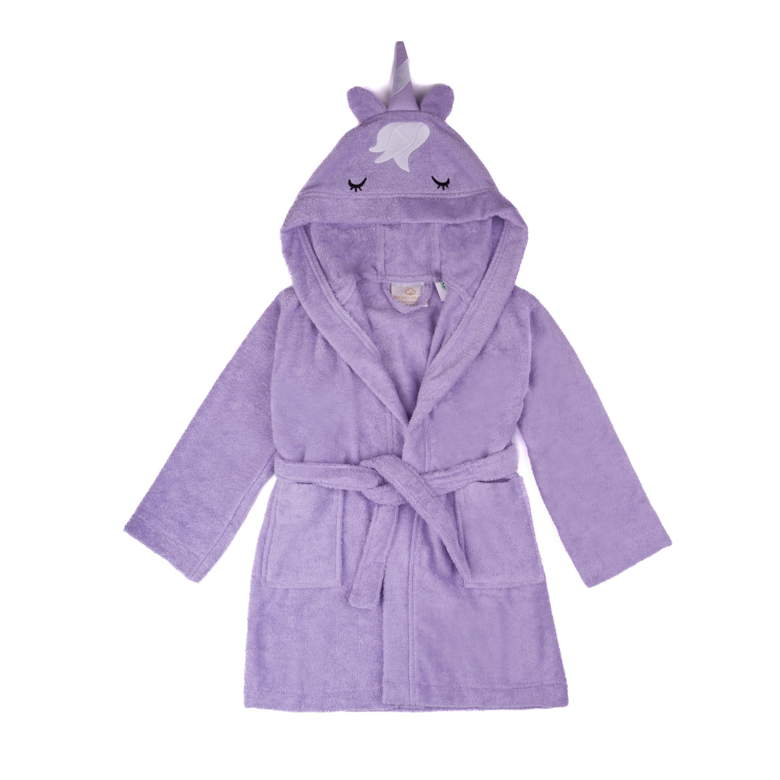 BAGNO MILANO Kids Organic Turkish Cotton Hooded Beach Cover-Up Towel, GOTS Certified, for Boys and Girls (Unicorn Purple, 5-6 Years)