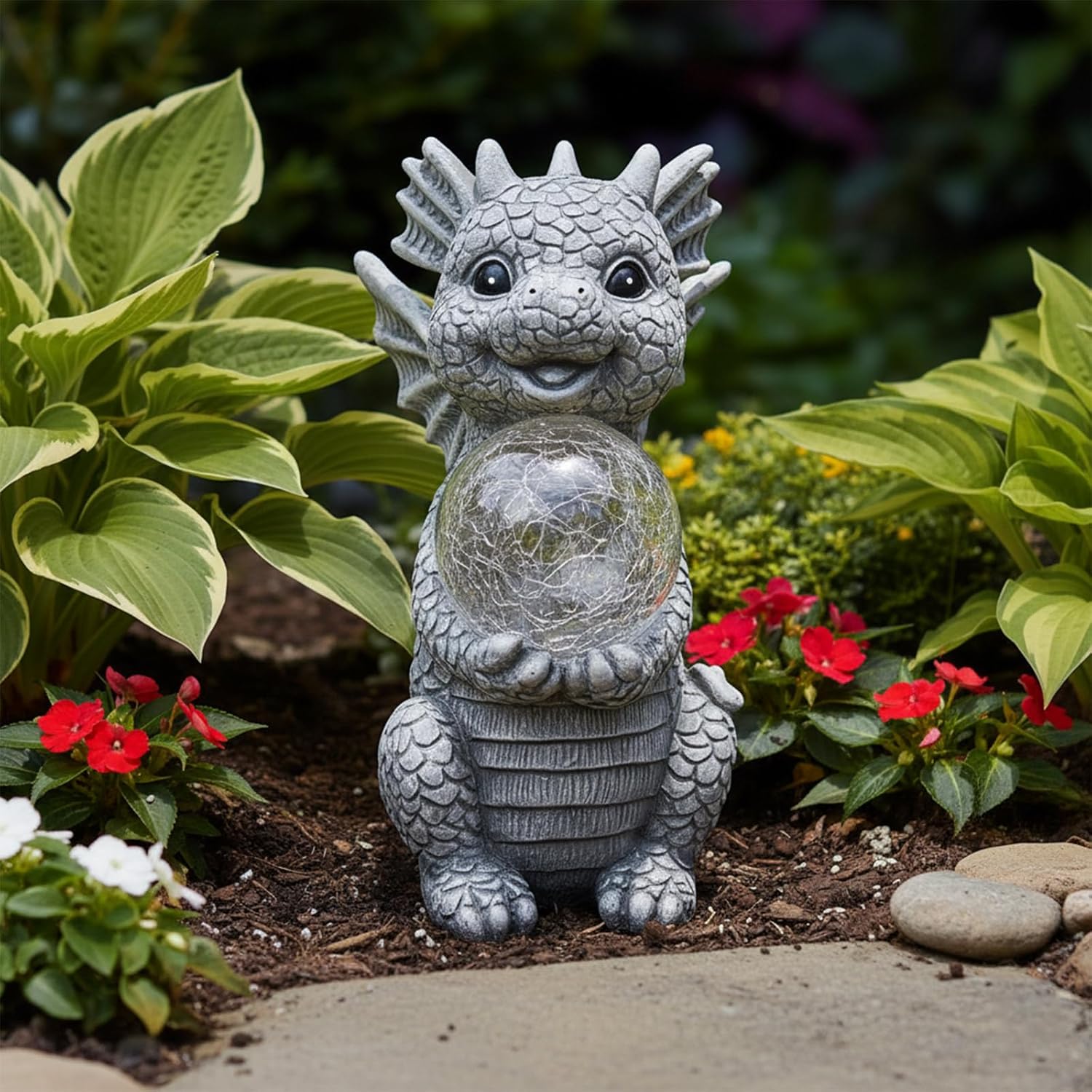 Solar Garden Decorations - Dragon Statue with Crackle Glass Ball Light - Garden Decor for Patio, Yard, Lawn, Pathway, Landescape - Housewarming Gifts - Dragon Gifts for Women Mom Grandmom - Image 4