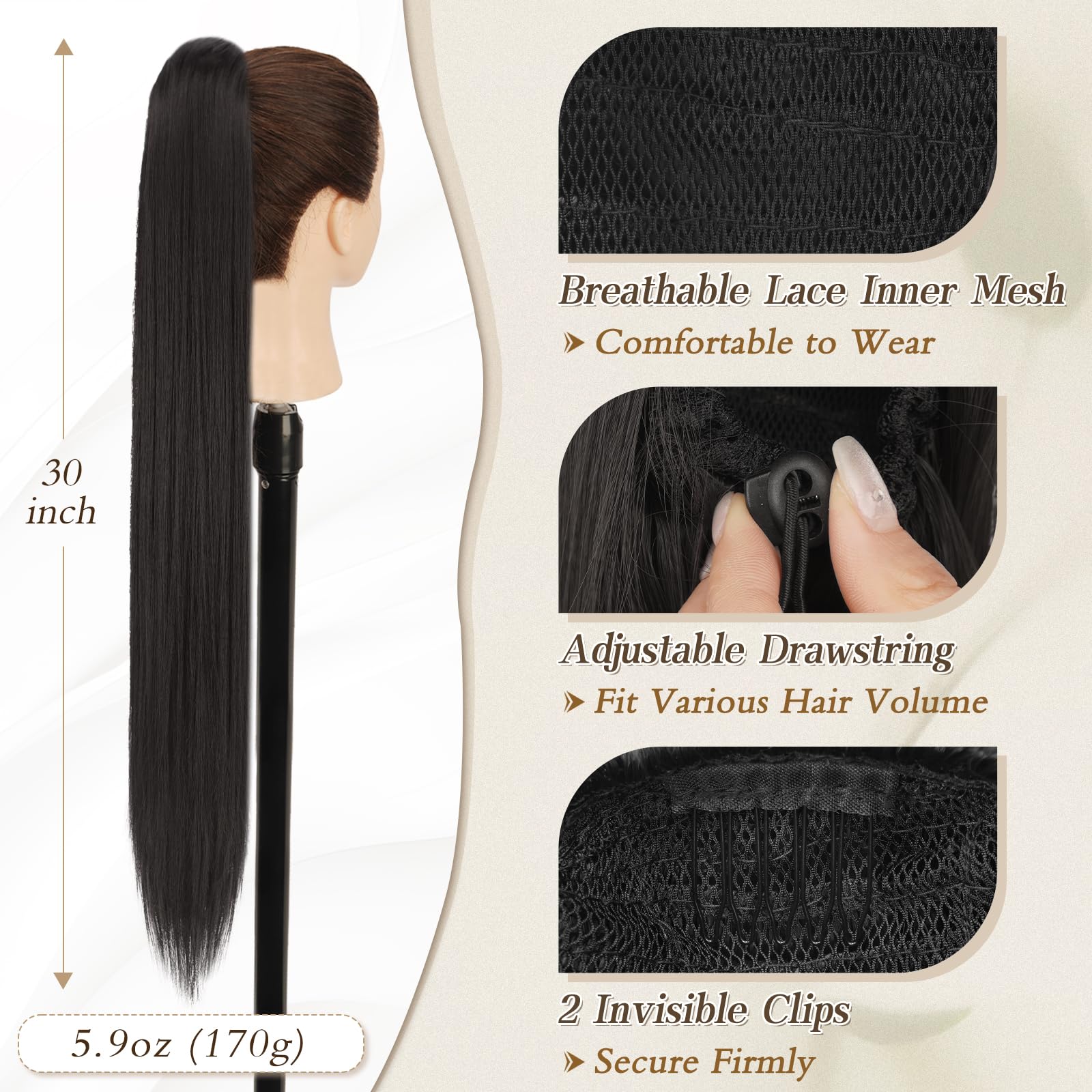 BARSDAR Long Straight Ponytail Extension - Image 2