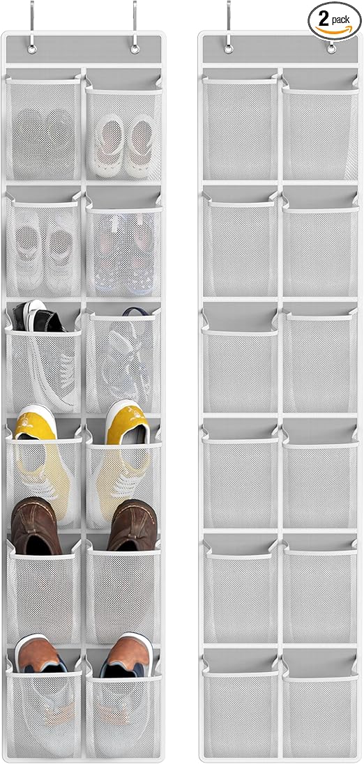 Simple Houseware 24 Pockets - 2PK 12 Large Pockets Over Door Hanging Shoe Organizer, Grey