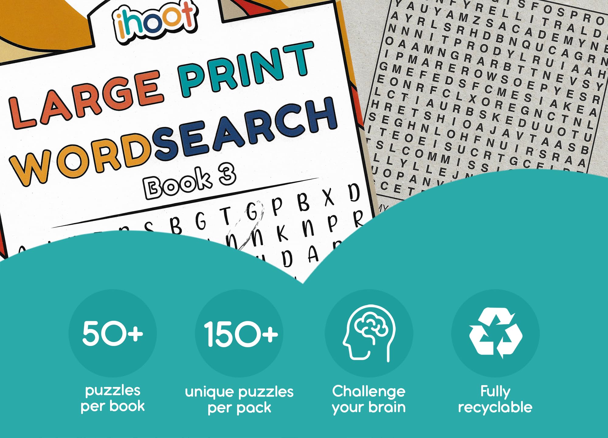 ihoot Pack of 3 Assorted A4 Large Print Word Search Books for Adults - Image 4
