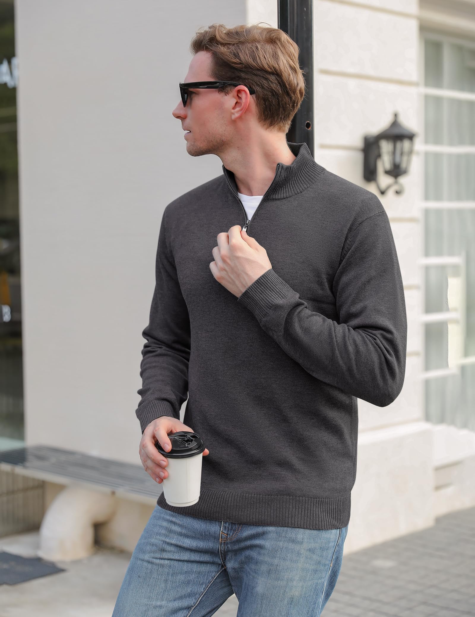 iClosam Pull Zippé Homme Pull Homme Hiver Chaud Col Roulé Pullover à Manches Longues Tricoté en Maille Coton Classique