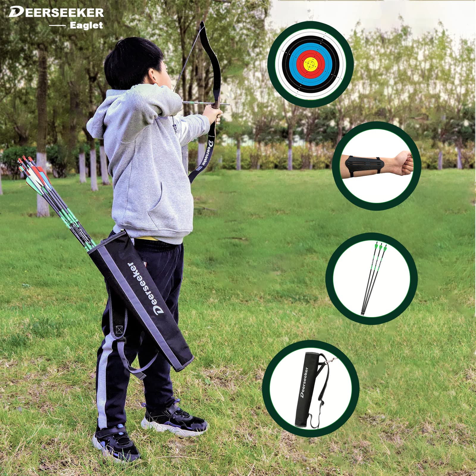 Deerseeker Archery Recurve Youth Bow Set & Arrows Handmade Wooden