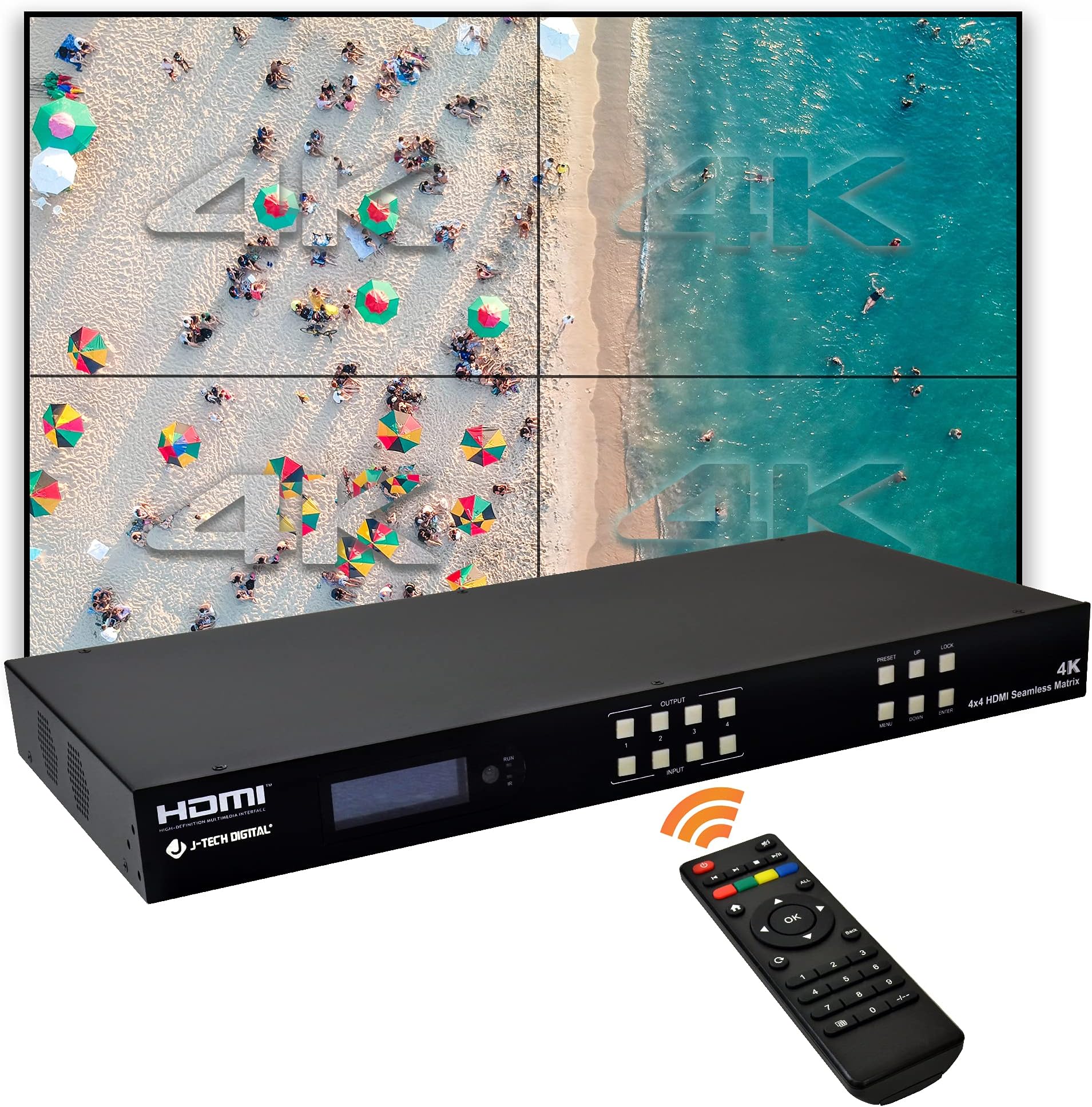 4k 2x2 4K60Hz HDMI Video Wall Controller Multiviewer Seamless Switch Matrix | 4K60Hz Input and 4K30Hz Output, Supports HDMI, HDCP, RS-232, LAN, Downscale & Upscale, Web Control