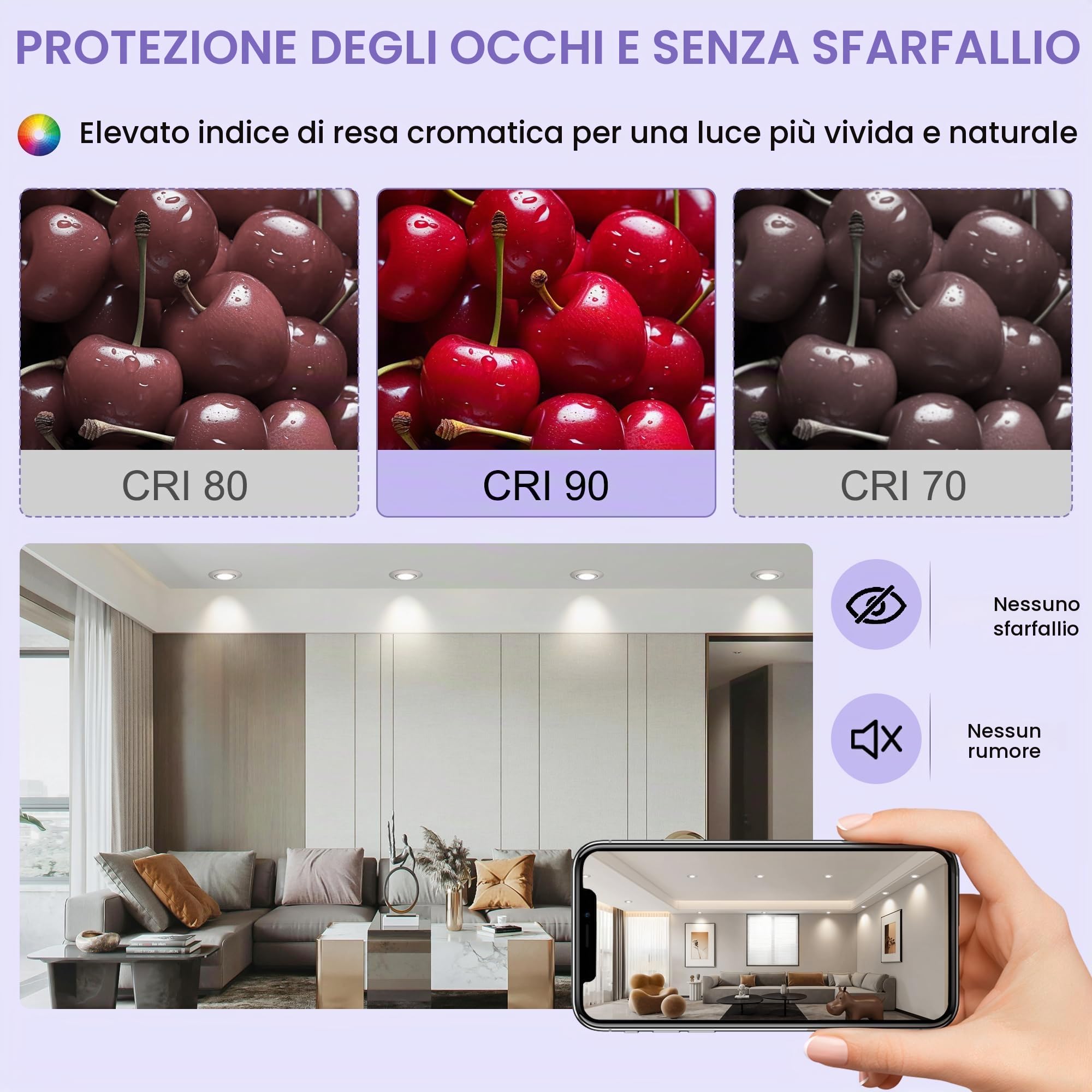 Faretti LED da Incasso per Cartongesso Dimmerabile 230V, 5.5W 600LM IP44 Faretto Incasso Ultra Piatti 68mm, Caldo/Neutro/Freddo Faretti LED Soffitto Ruotabile a 45° per Bagno, Set di 6 Nichel