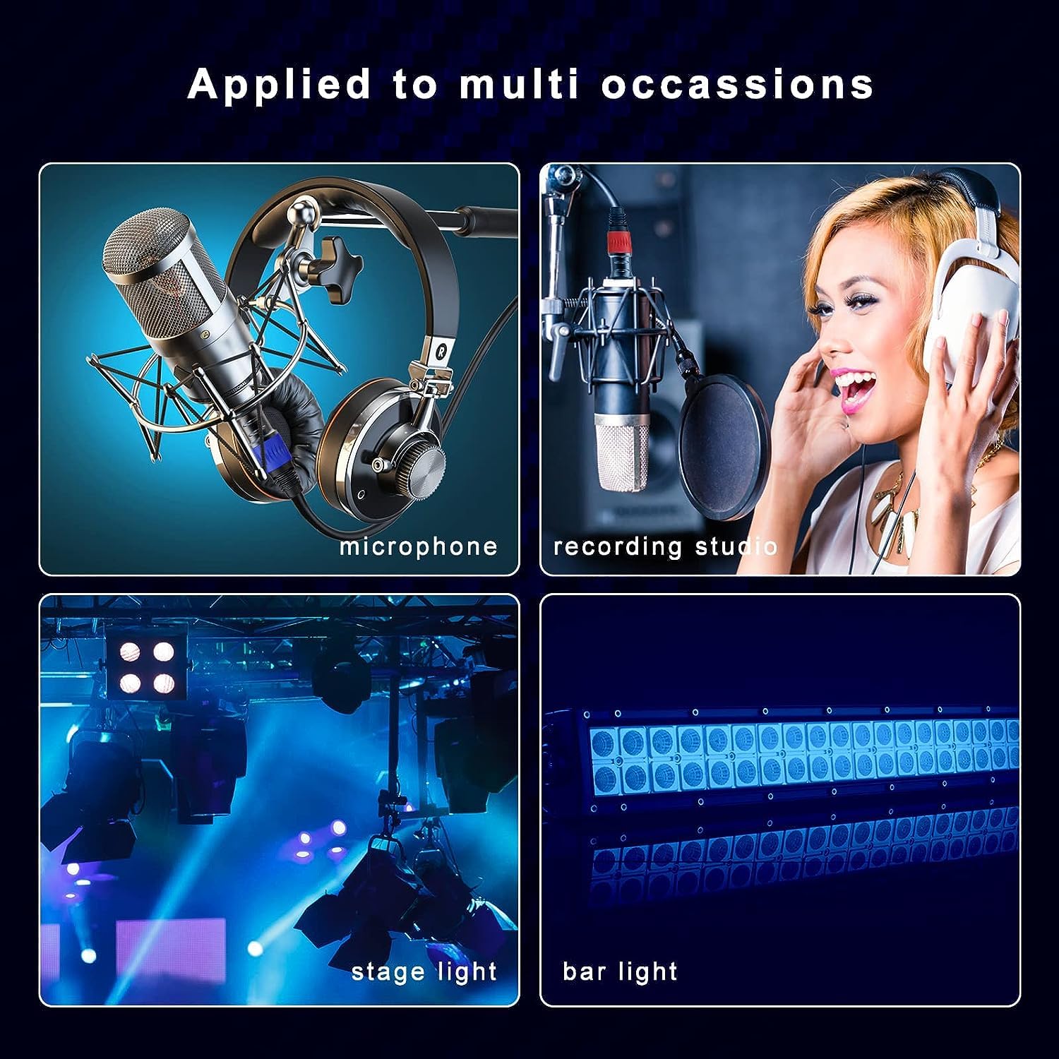 Juego de 2 cables XLR de 7,6 m, chapado en oro, cable de micrófono macho a hembra de 3 pines, compatible con micrófonos, sistemas de altavoces, luz de escena y más