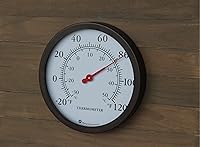 Vista 4 de Termómetro decorativo de pared, con recinto de acero de 12 pulgadas, para interior o exterior, 12 pulgadas, Bronce