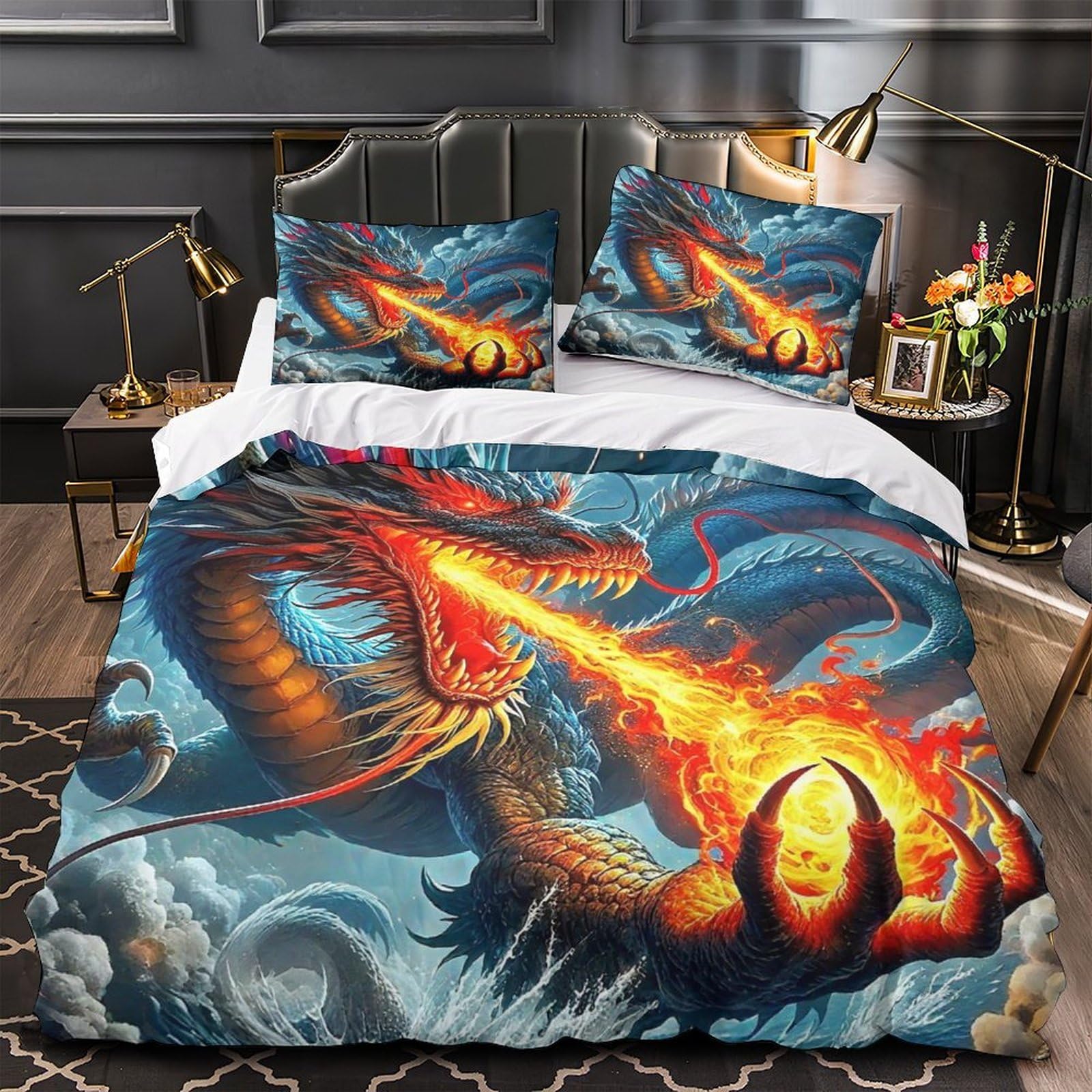Parure de lit dragon 3D 140x200cm idéale pour décorer une chambre d'enfant moderne