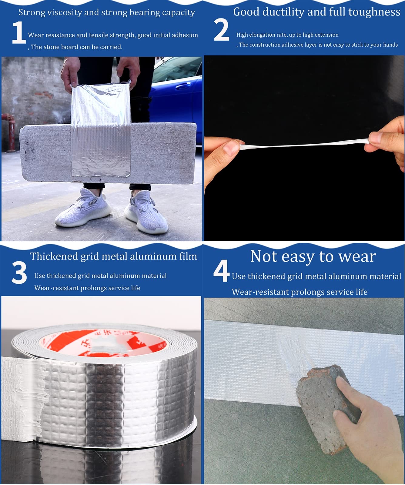 Cinta de butilo, cinta de butilo impermeable, 2/4 pulgadas x 16/33 pies, cinta de aluminio con adhesivo de goma de butilo para ventanas y techos de metal, parches (5 cm x 10 m)