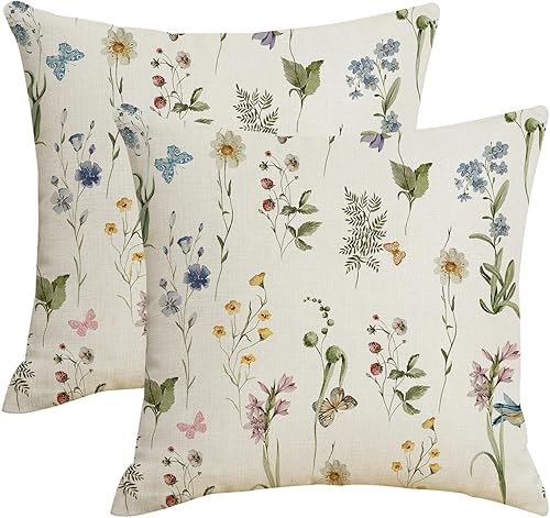 Juego de 2 fundas de almohada florales de primavera y verano de 18 x 18 pulgadas, color verde salvia, hojas silvestres, hojas, hierbas, juego de 2 Juego de 2 fundas de almohada florales de primavera y verano de 18 x 18 pulgadas, color verde salvia, hojas silvestres, hojas, hierbas, juego de 2