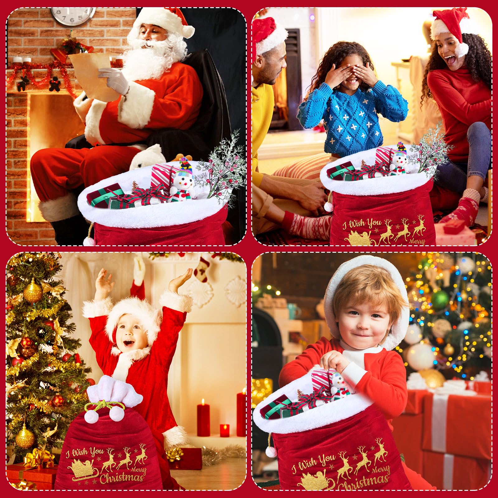 Wesnoy 2 bolsas de terciopelo de Papá Noel con cordón en 2 tamaños, bolsas de regalo de Papá Noel, bolsas grandes de Navidad, bolsas de regalo para decoración de fiestas de Navidad (rojo, dorado, 44 x