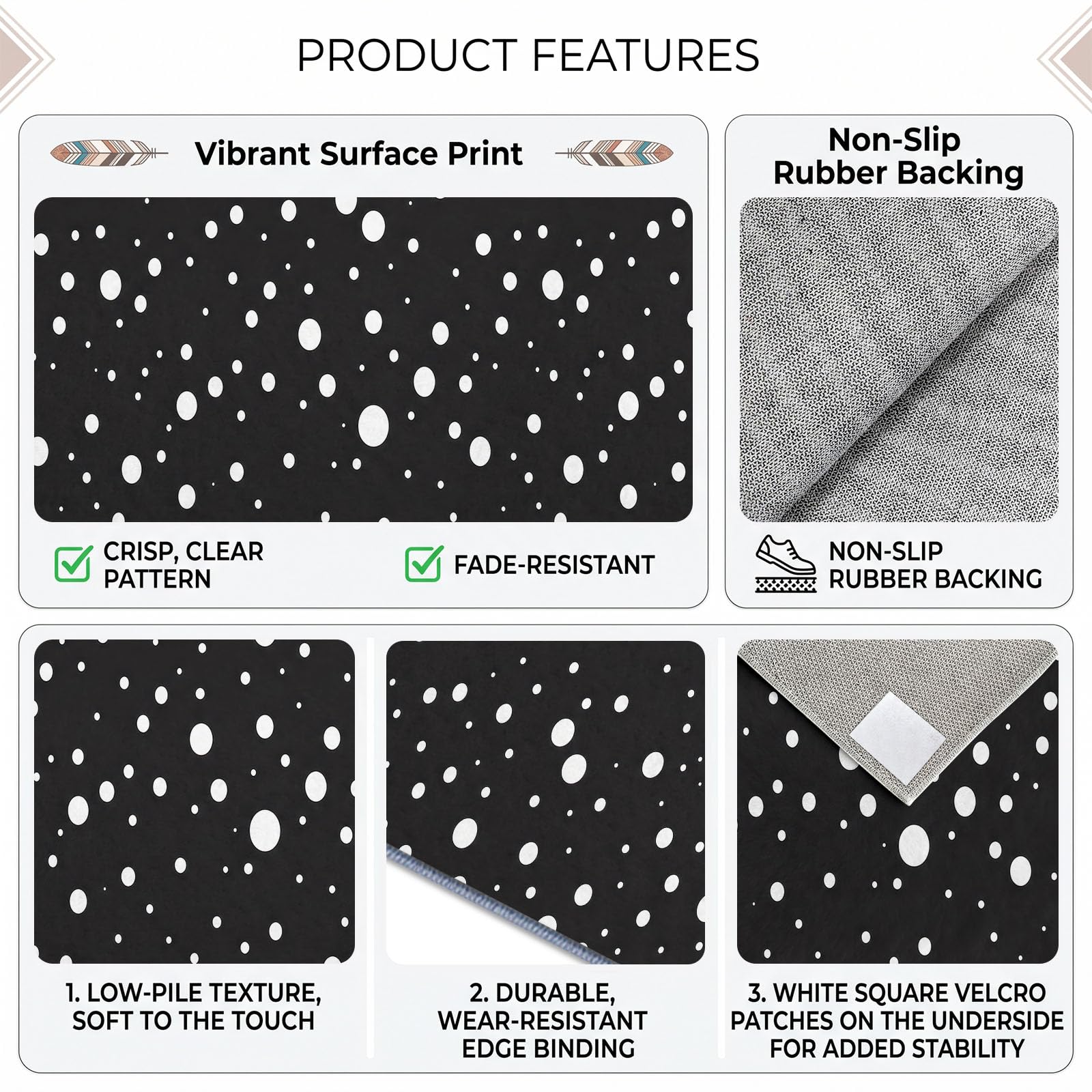 Générique Géométrie Pois Noirs Et Blancs Tapis Salon 160 x 230 cm, Lavable en Machine Antidérapant Tapis Moderne pour Chambre Descente de Lit Salle a Manger Bureau