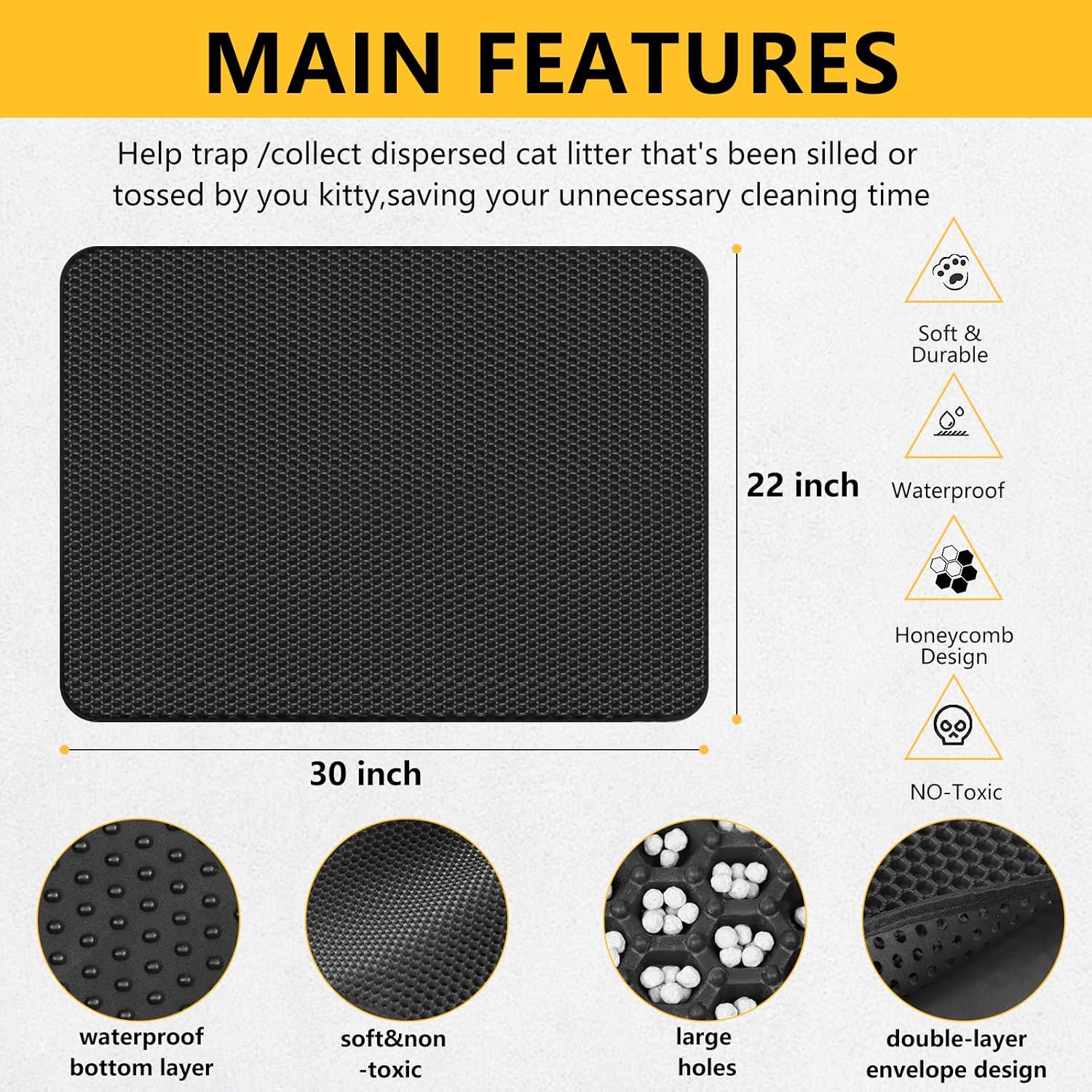 Cat Litter Mat,Large Size Honeycomb Cat Mat 24”x15”Double Layer Litter Trapping Mat Waterproof and Urine,Washable Easy Clean,Less Waste