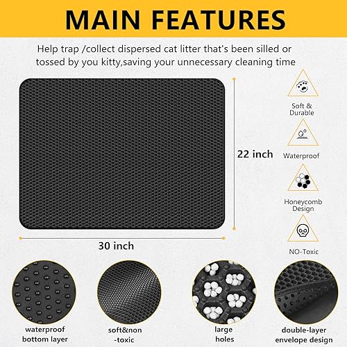 Miniatura 3 de Tapete de arena para gatos, tamaño grande, 24 x 15 pulgadas, doble capa, impermeable, orina, lavable, fácil de limpiar, menos residuos