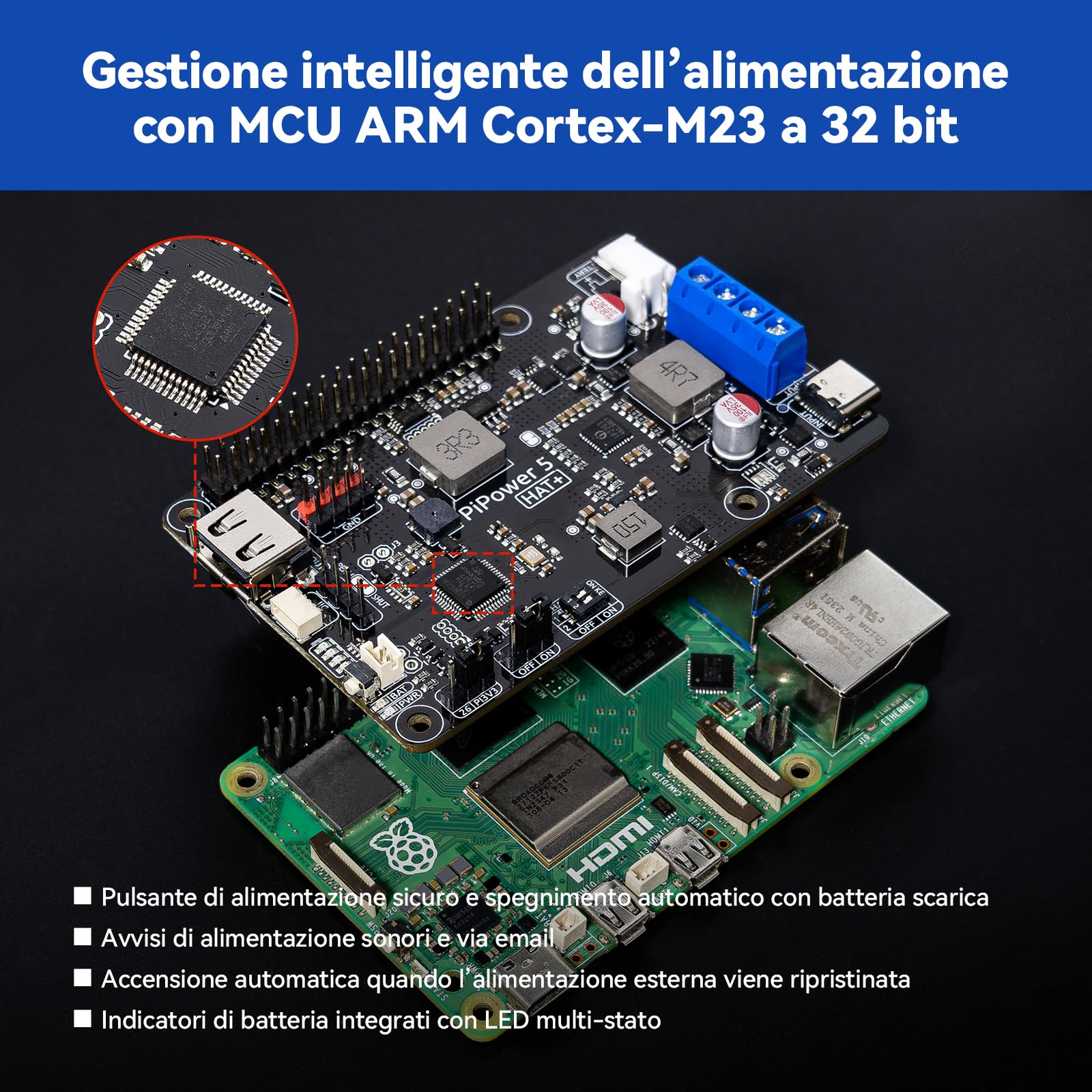 SunFounder PiPower 5 Alimentatore UPS HAT 5V/5A per Raspberry Pi 5/4B/3B+/Zero 2 W/Arduino/Pironman 5/Max/Mini, batteria ricaricabile, spegnimento sicuro, dashboard intelligente