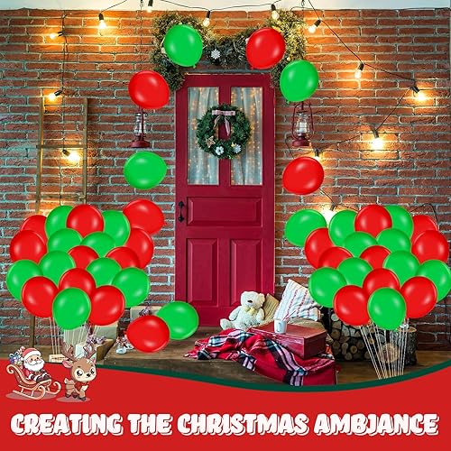 Miniatura 5 de 120 globos de látex de 12 pulgadas de color rojo y verde para decoración de bodas, Navidad, fiestas de cumpleaños (rojo, verde)