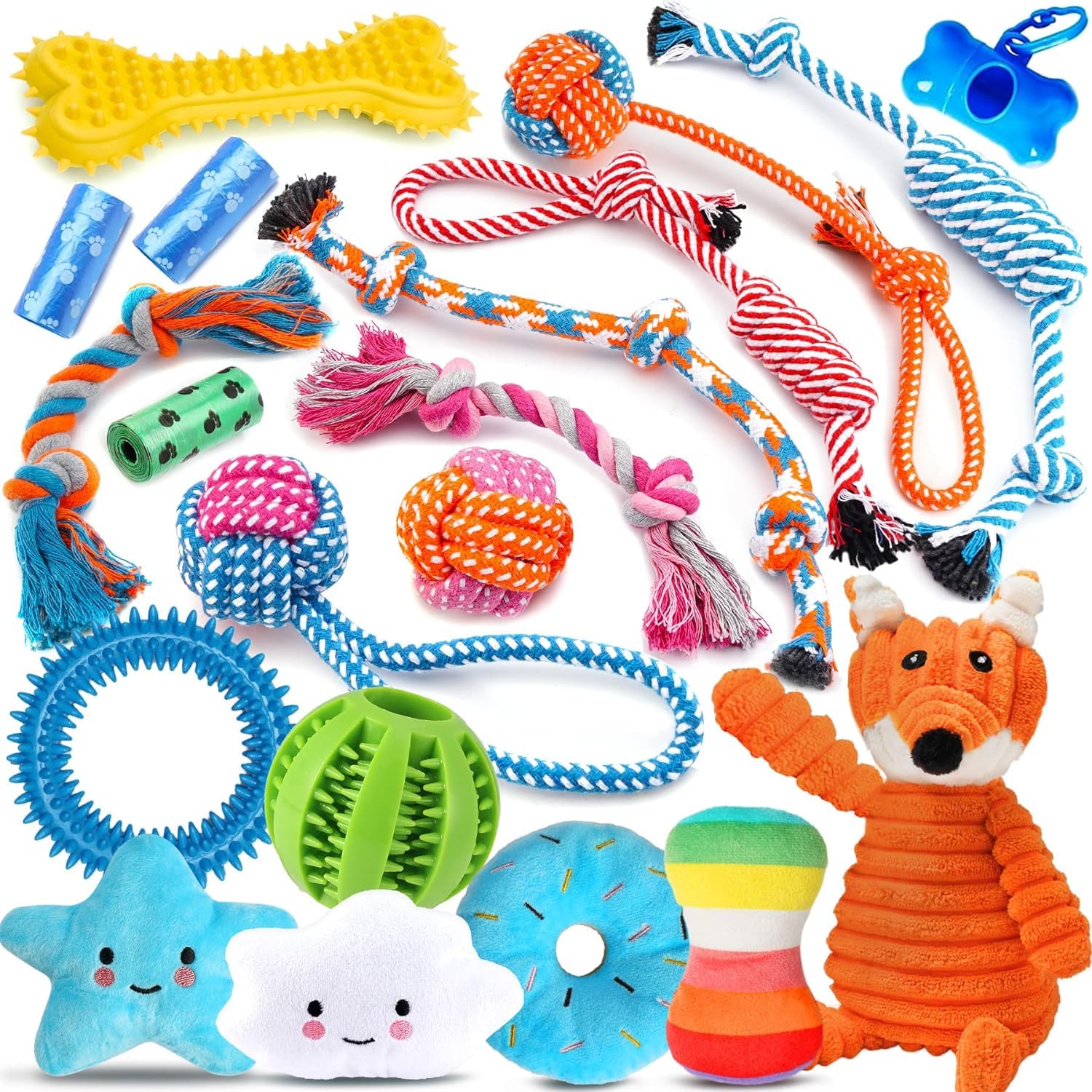 Pseul20 Pack Luxury Puppy Toys for Teething Small Dogs, Puppy Chew Toys with Rubber Toys, Ropes and More Squeaky Toys